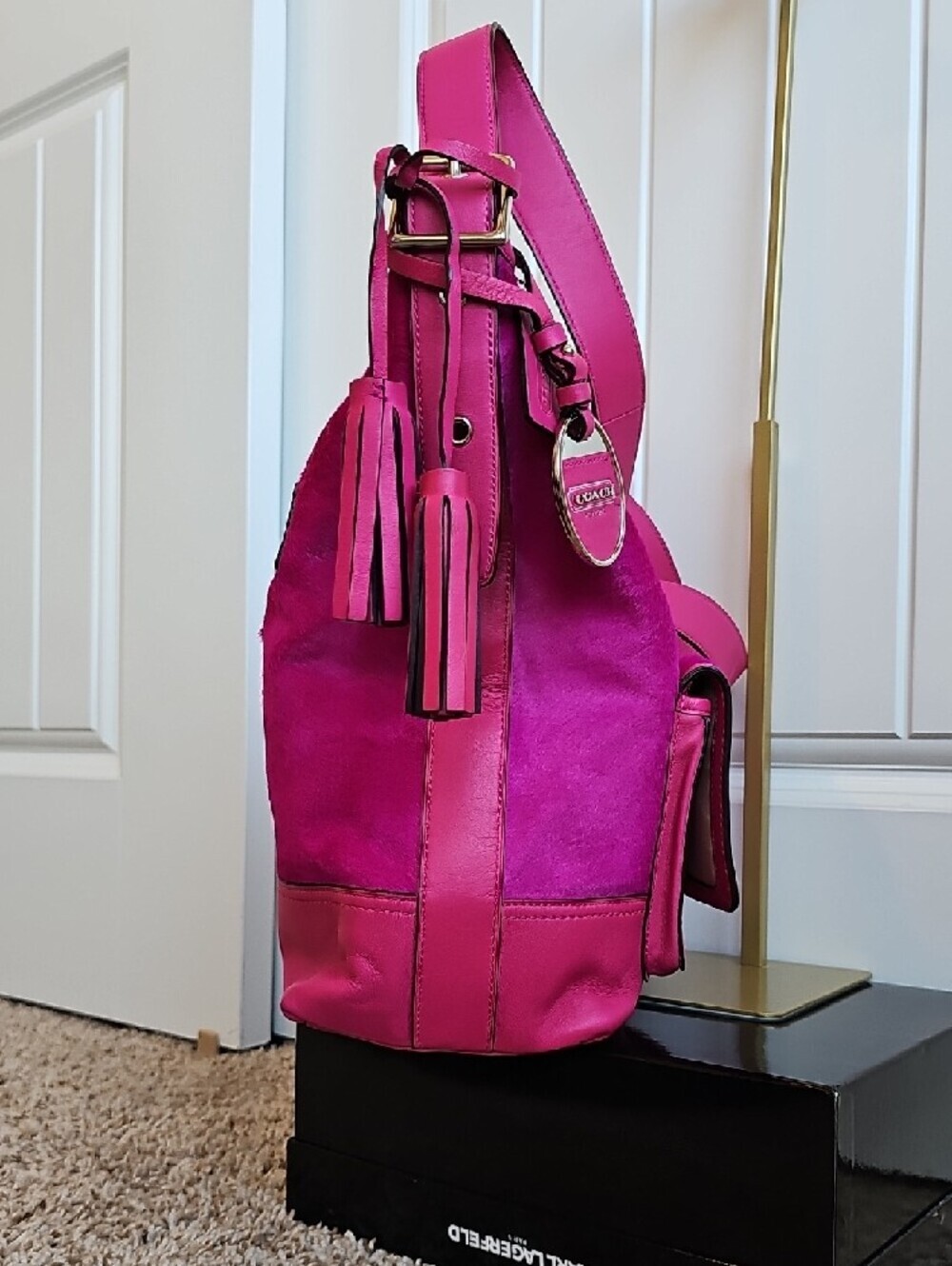 ​Coach Limited Edition Fuchsia Pink Calf Hair Legacy Duffle Tassel Bag #21158 - Picture 8 of 10